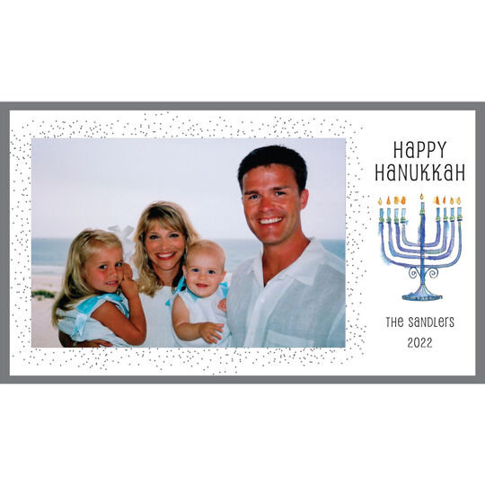 Blue Menorah Hanukkah Flat Photo Cards
